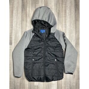 Perry Ellis Boy Black Gray Hybrid Puffer Hooded Jacket Size 10/12 PB934015